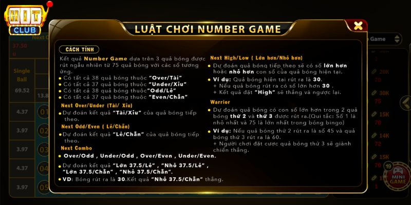 luật chơi number game hitclub dễ dàng